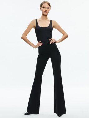 Black Active Scrunch Bum Flared Leg Jumpsuit/Unitard- - XS/Small